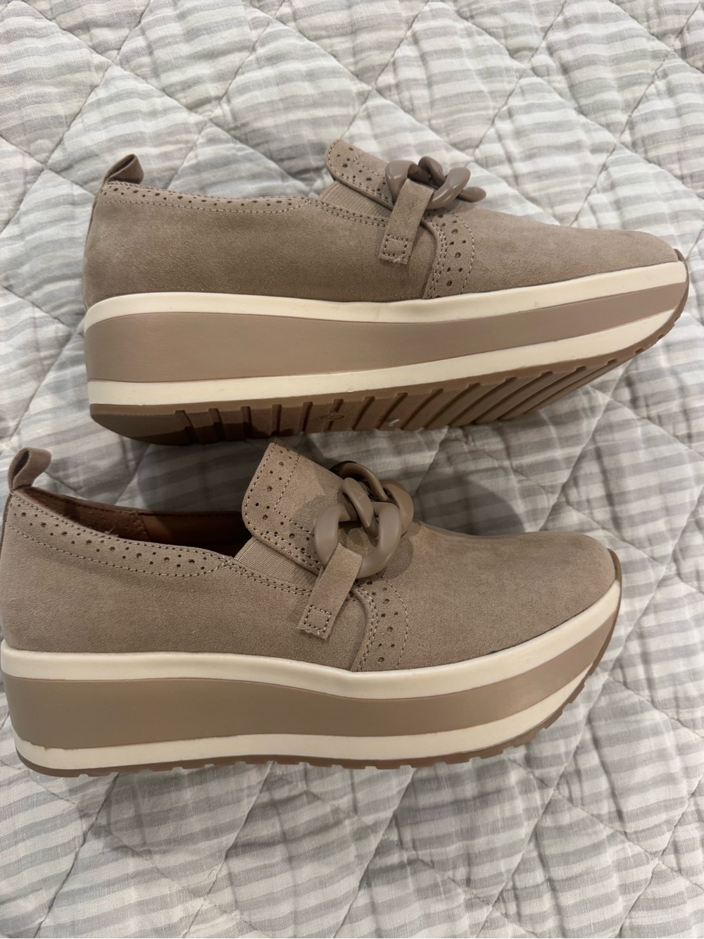 Mad Love Taupe Platform Slip-On Sneakers with Chain Accent